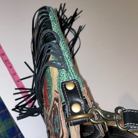 Myra Bag Crossbody West Southwest Rubious Leather Crossbody Bag with Long Fringe - Picture 10 of 16